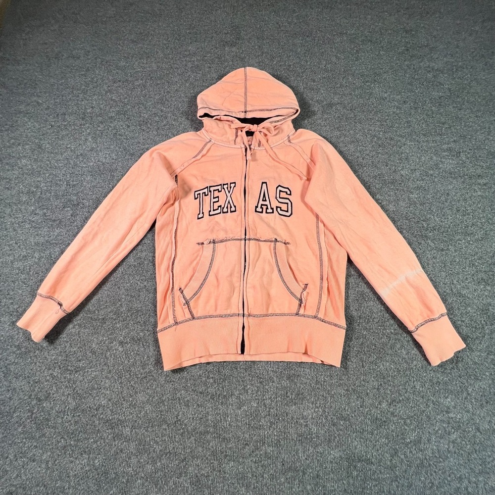 U.S. Vintage Texas Hoodie Womens Medium Orange Full Zip Hooded Thick Stitch Y2K